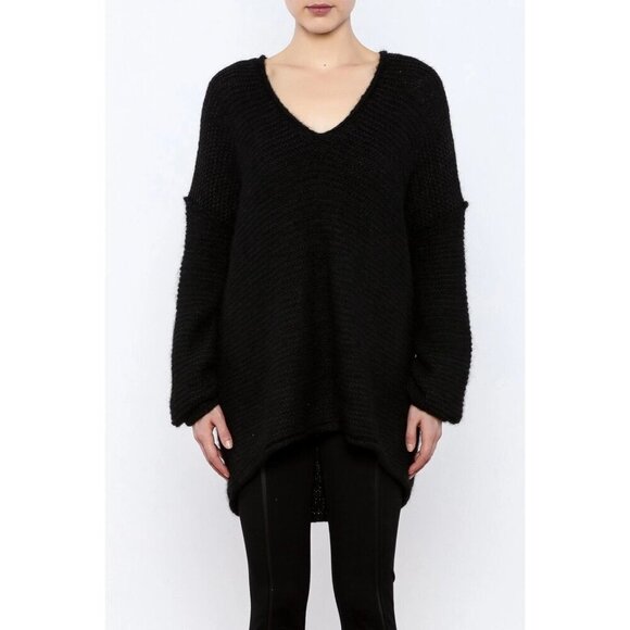 Free People Black Knit Oversized V-Neck Pullover Sweater Women's Size XS/S - Picture 1 of 10